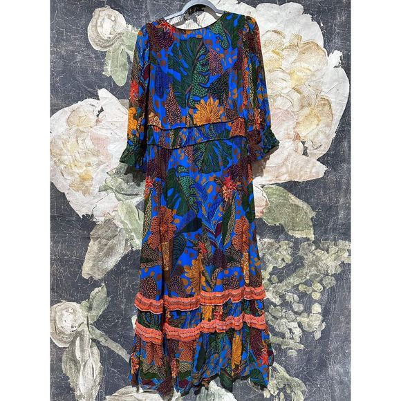 New Anthropologie x Farm Rio Puff Sleeve Maxi Dress sz XS - Picture 7 of 7